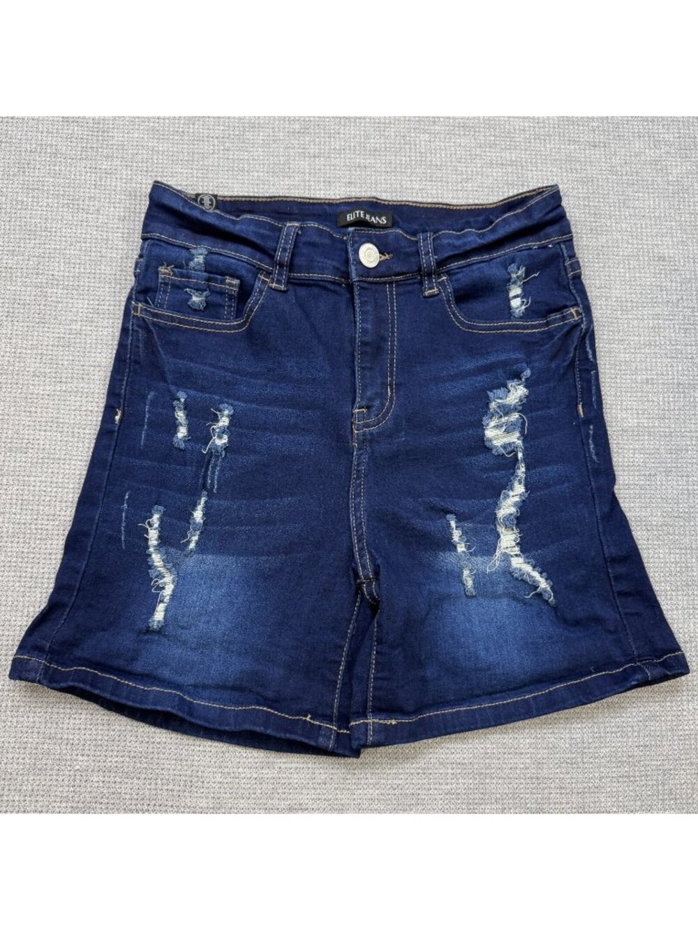 Elite Jeans Denim Shorts Womens Size 5/27 Blue Distressed Mid Rise 5 Pockets
